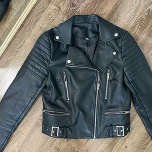 Faux leather motto jacket